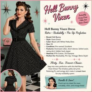 Hell Bunny Vixen Dress Black Polka Dot Pin Up Rockabilly Mimi Doll Pin Up 1X